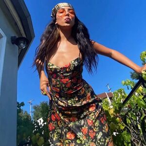 NEW Urban Outfiters Small Petra‎ Satin Sweetheart Straps Ruffled Mini Dress